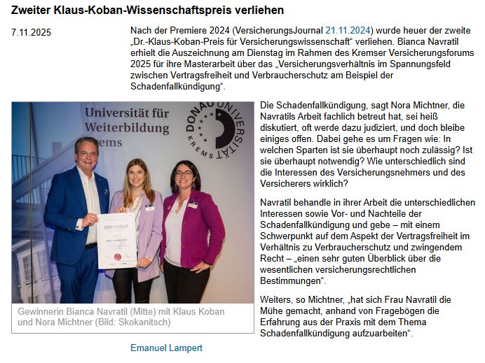 Zweiter Klaus-Koban-Wissenschaftspreis verliehen